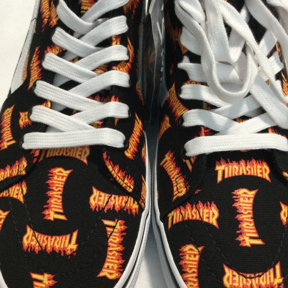 Vans Sk8-Hi Thrasher Magazine Flame Logo Black Skate Shoes Mens 12 VN0A5FCCBKA - Picture 2 of 8